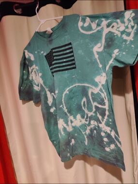 One Of A Kind Teal Tie-Dye Graphic Tee with Flag Print